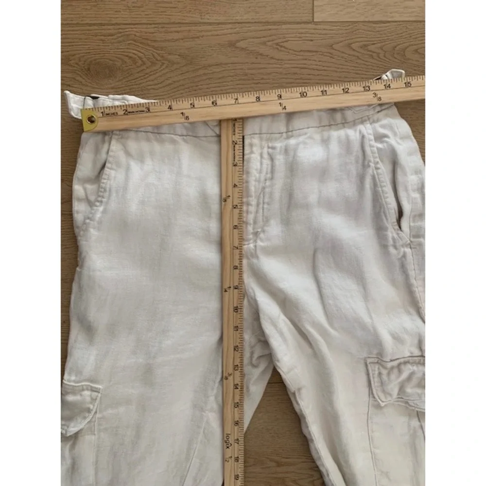 Banana Republic Off White 100% Linen Old Money Cargo Pants High Rise Size 6